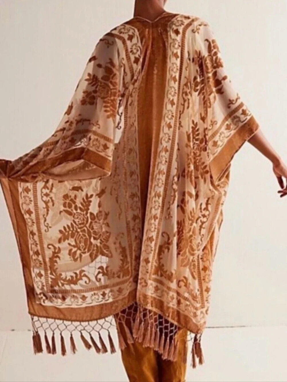 Free People Nightbird Burnout Brown Kimono One Size